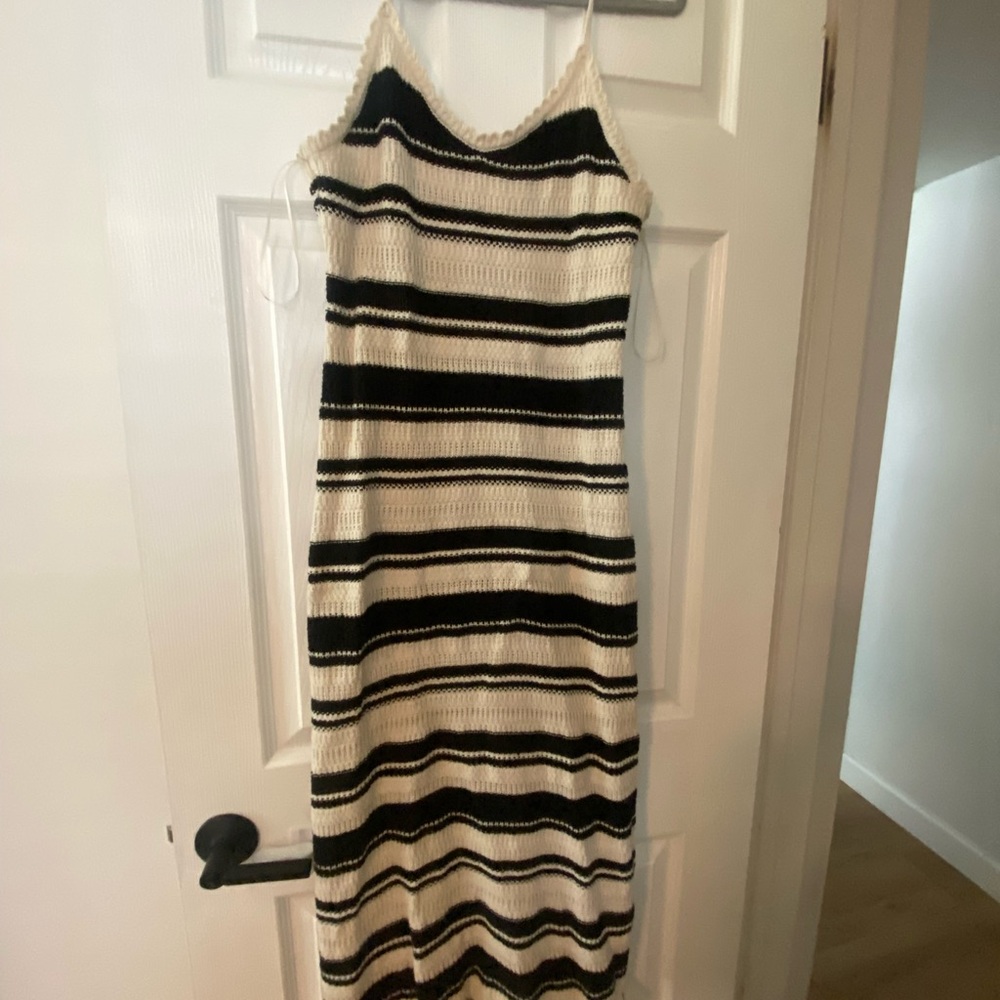 Freshman Black and Cream Striped Midi Dress